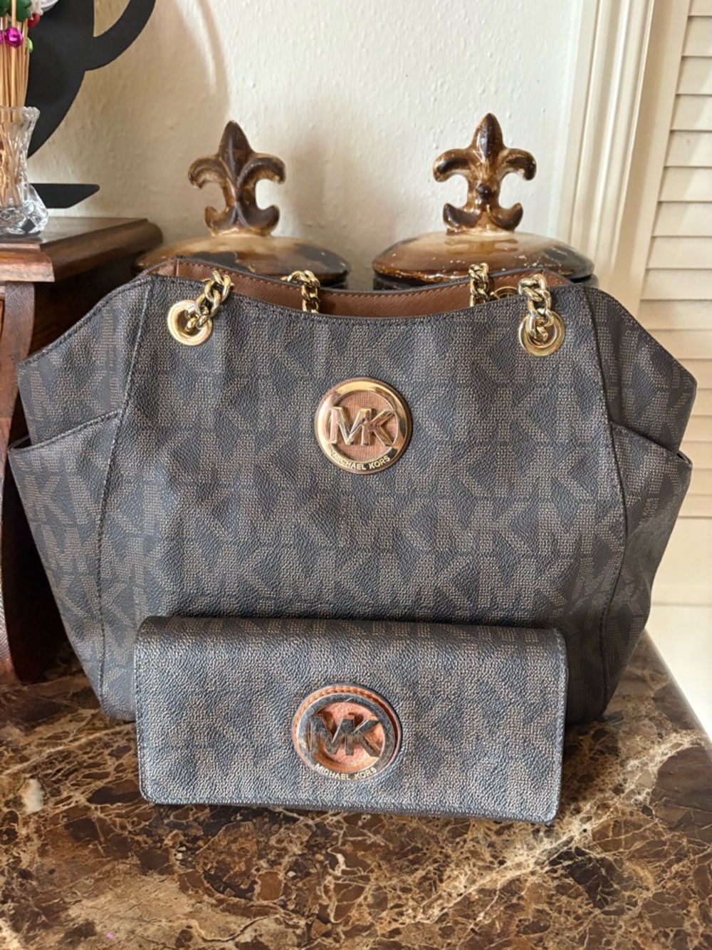Michael Kors Brown Signature MK Tote with Matching Wallet